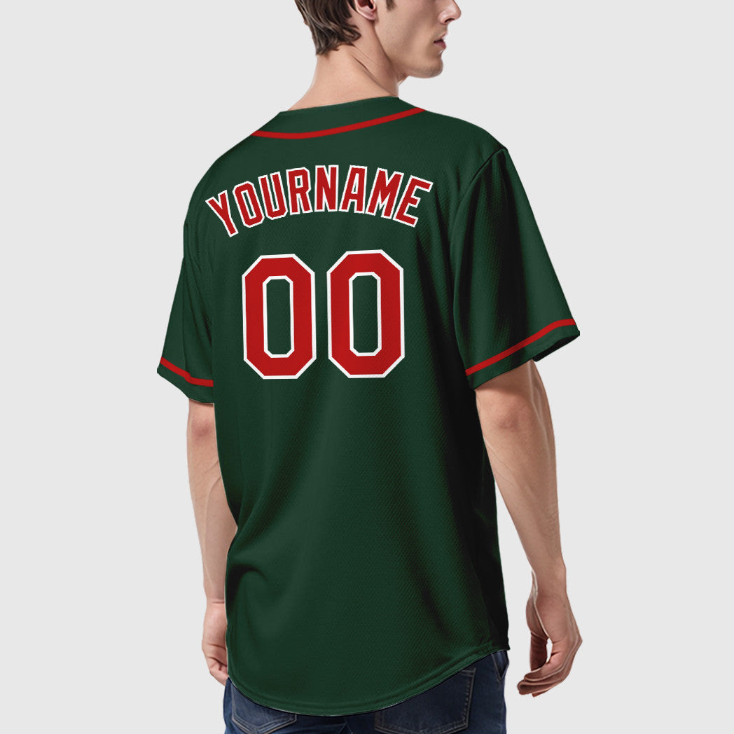 Custom Green White Red Sleeve Baseball Jersey