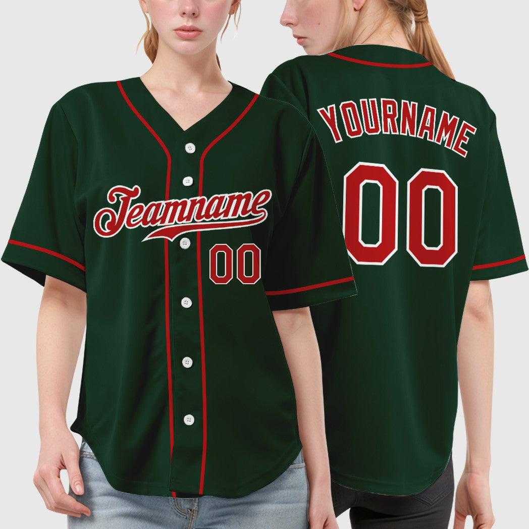 Custom Green White Red Sleeve Baseball Jersey
