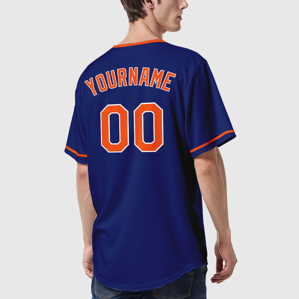 Custom Royal White Orange Collar Sleeve Baseball Jersey
