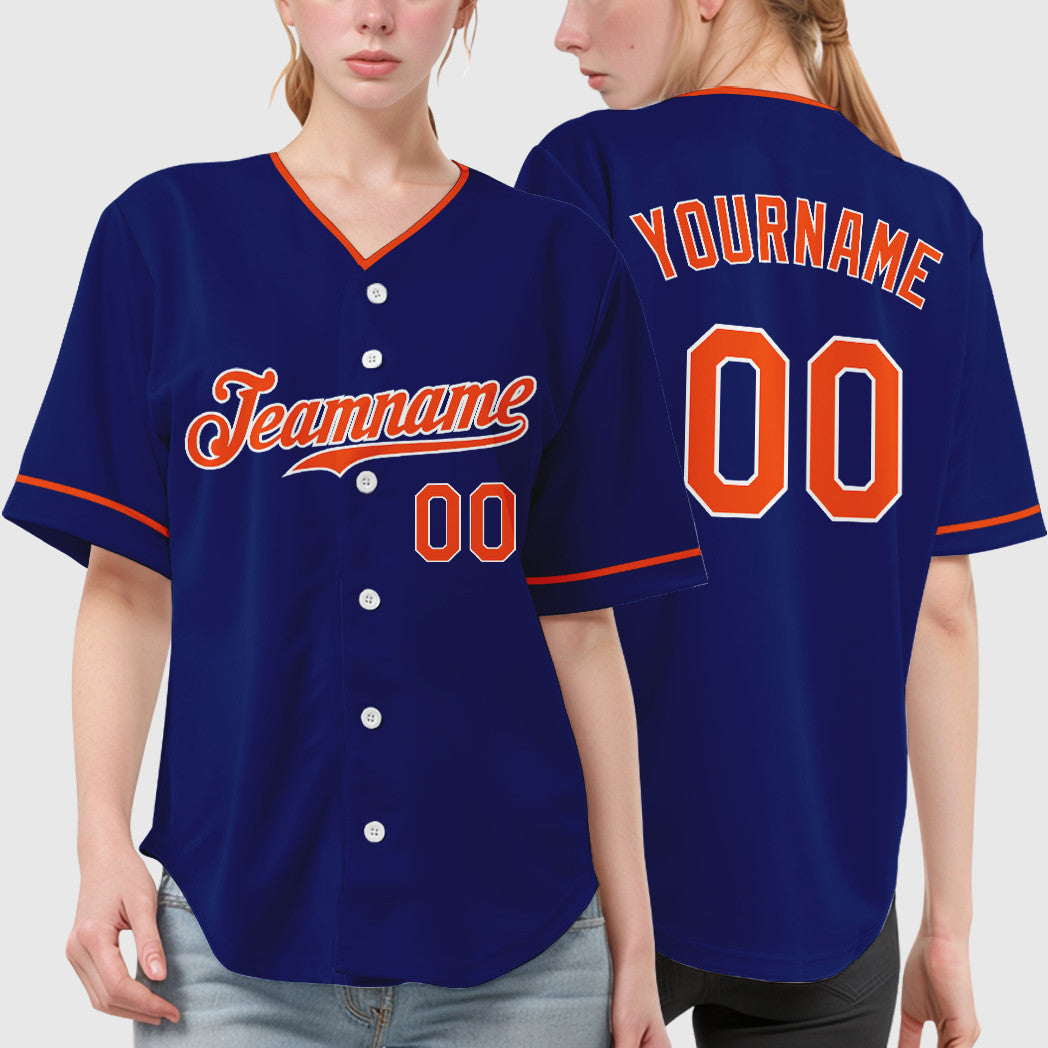 Custom Royal White Orange Collar Sleeve Baseball Jersey