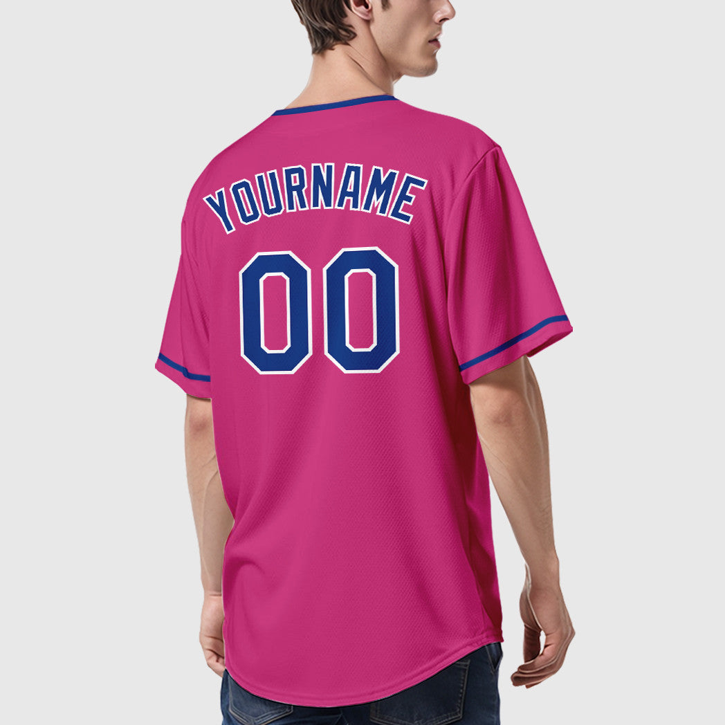 Custom Pink White Royal Collar Sleeve Baseball Jersey