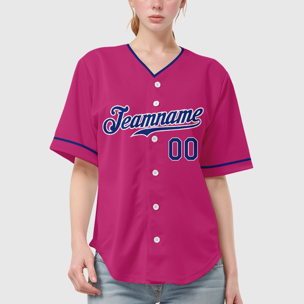 Custom Pink White Royal Collar Sleeve Baseball Jersey