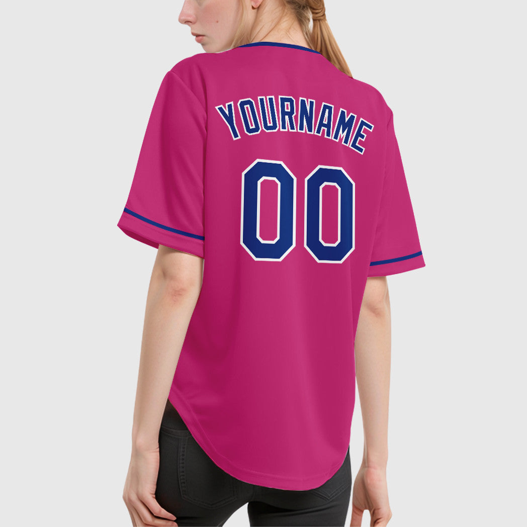 Custom Pink White Royal Collar Sleeve Baseball Jersey