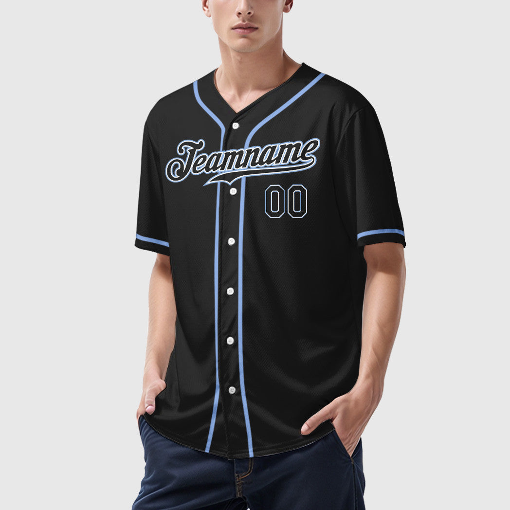 Custom Black Light Blue Black-White Sleeve Baseball Jersey