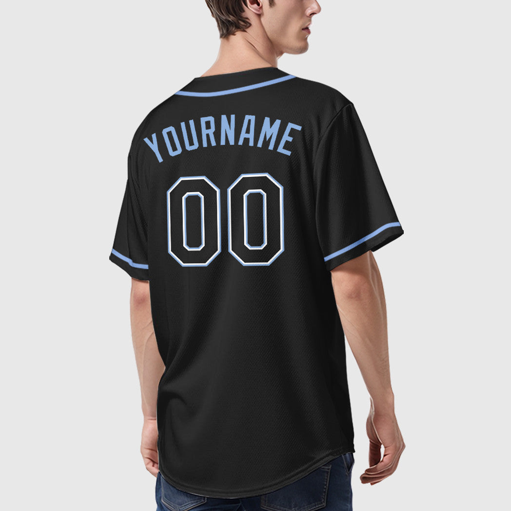 Custom Black Light Blue Black-White Sleeve Baseball Jersey