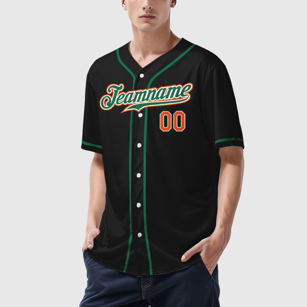 Custom Black Orange Kelly Green-White Sleeve Baseball Jersey