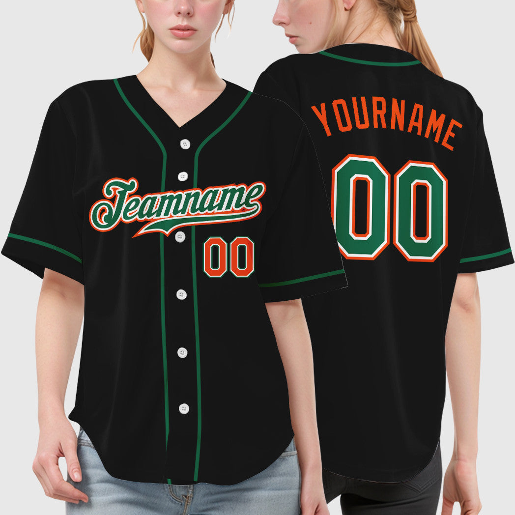 Custom Black Orange Kelly Green-White Sleeve Baseball Jersey