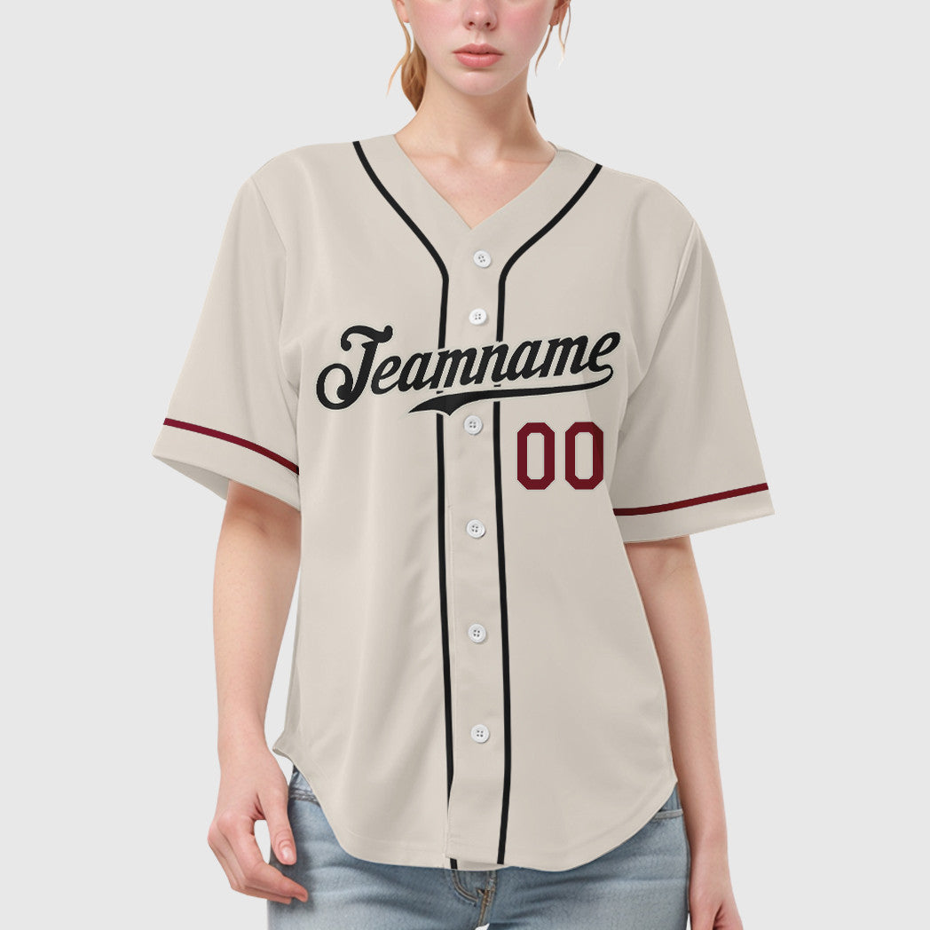 Custom Cream Black Crimson Sleeve Baseball Jersey