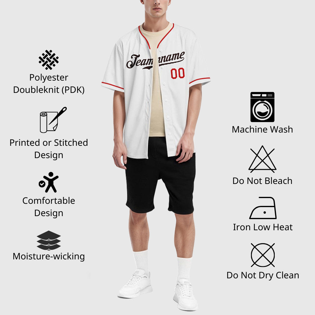 Custom White Brown Red-Brown Collar Sleeve Baseball Jersey
