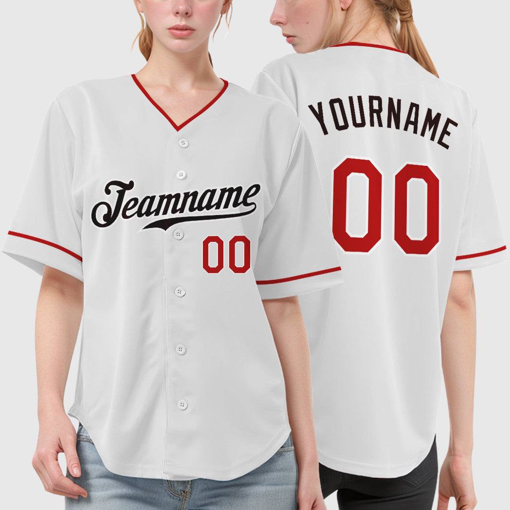 Custom White Brown Red-Brown Collar Sleeve Baseball Jersey