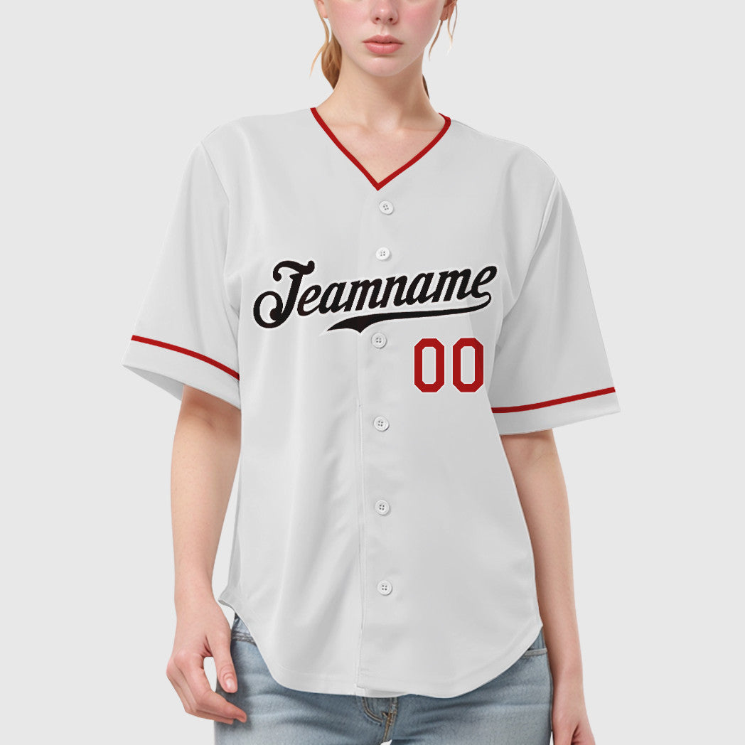 Custom White Brown Red-Brown Collar Sleeve Baseball Jersey
