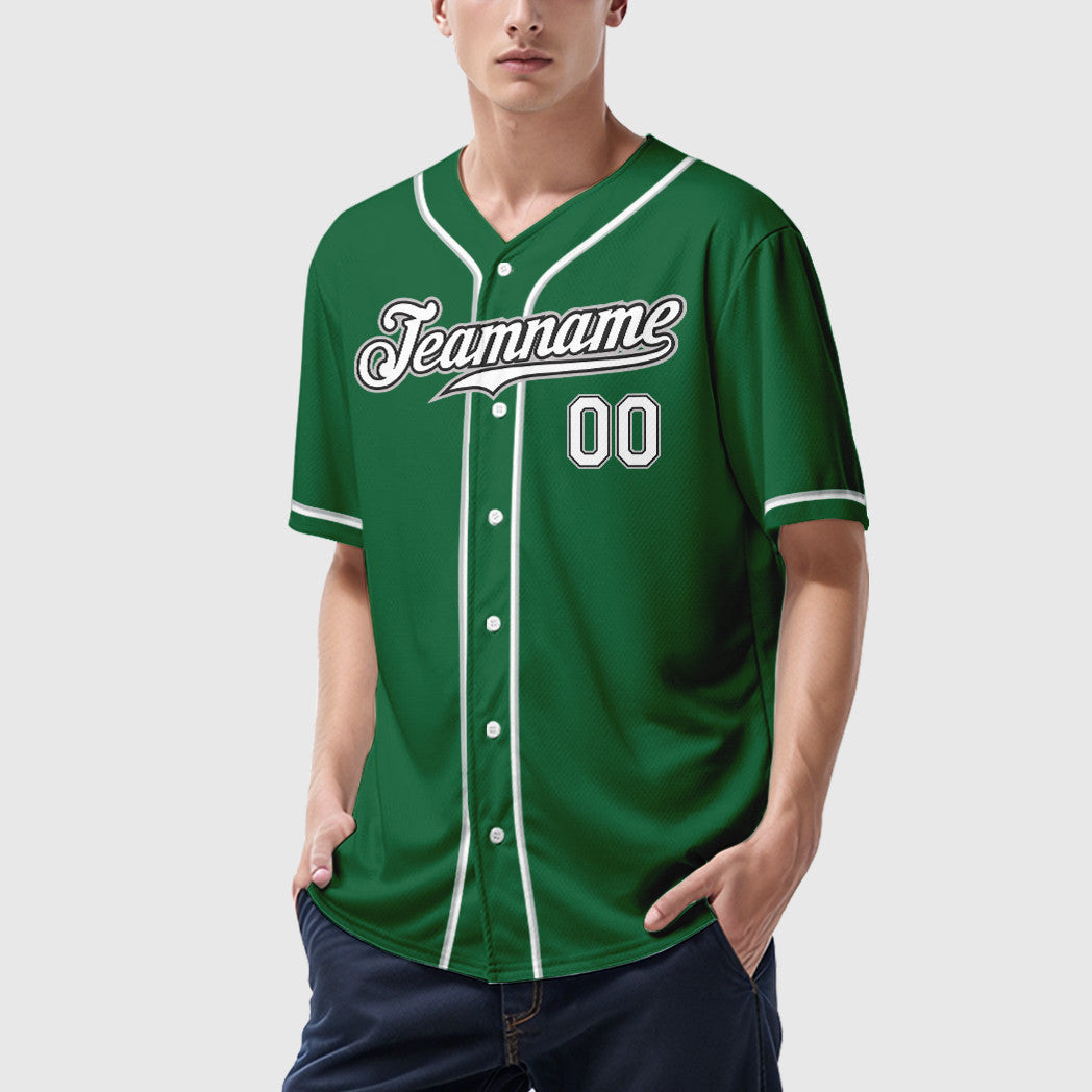 Custom Kelly Green White White Black-Gray Sleeve Baseball Jersey
