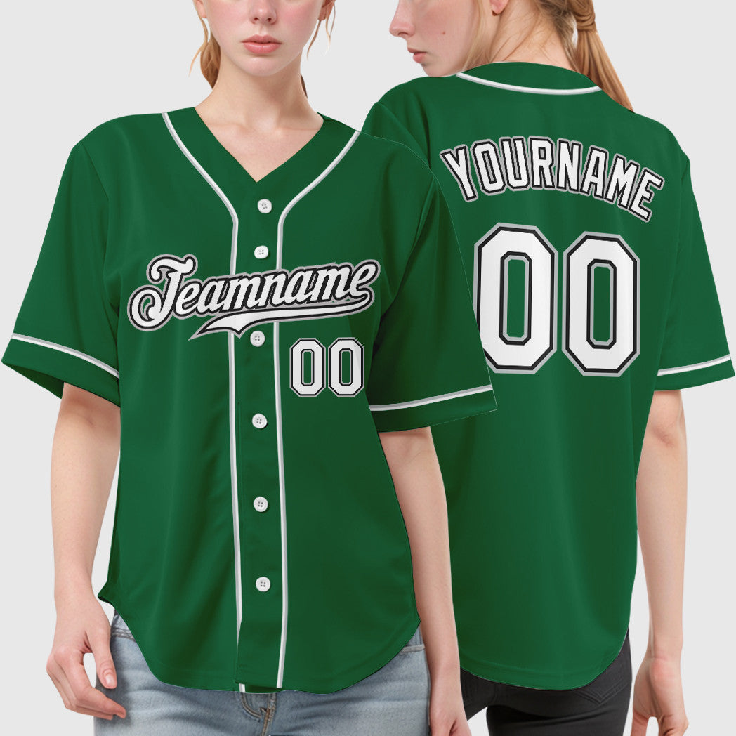 Custom Kelly Green White White Black-Gray Sleeve Baseball Jersey