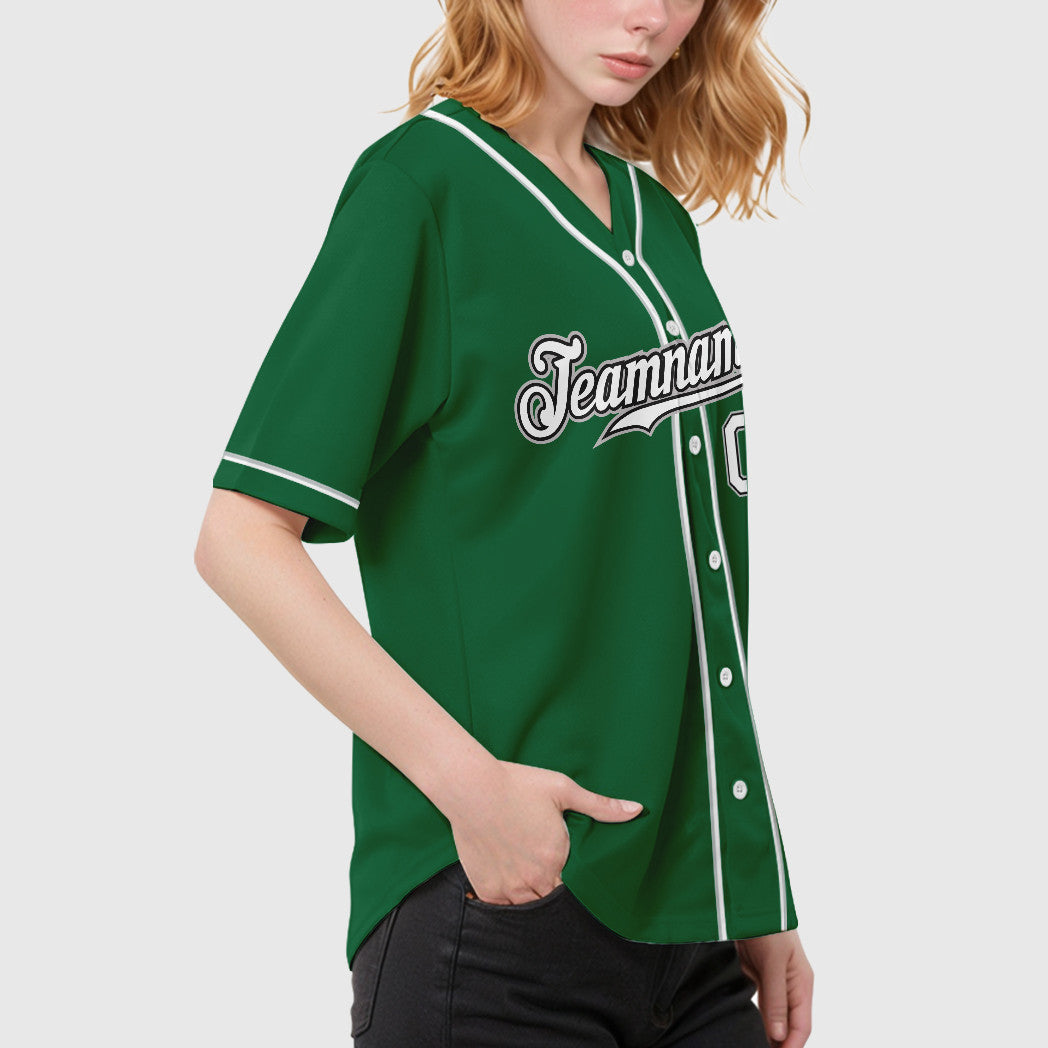 Custom Kelly Green White White Black-Gray Sleeve Baseball Jersey