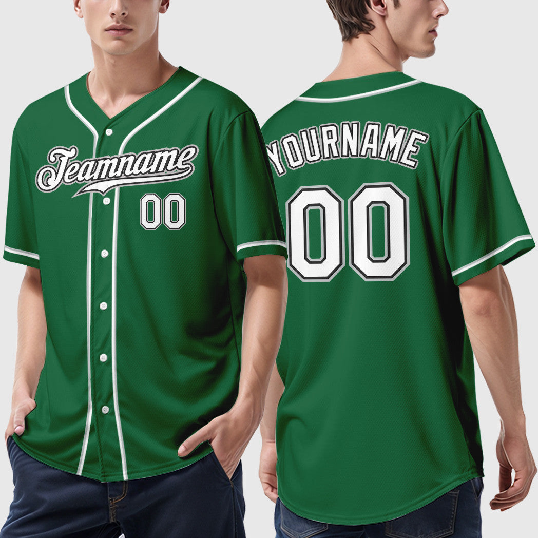 Custom Kelly Green White White Black-Gray Sleeve Baseball Jersey