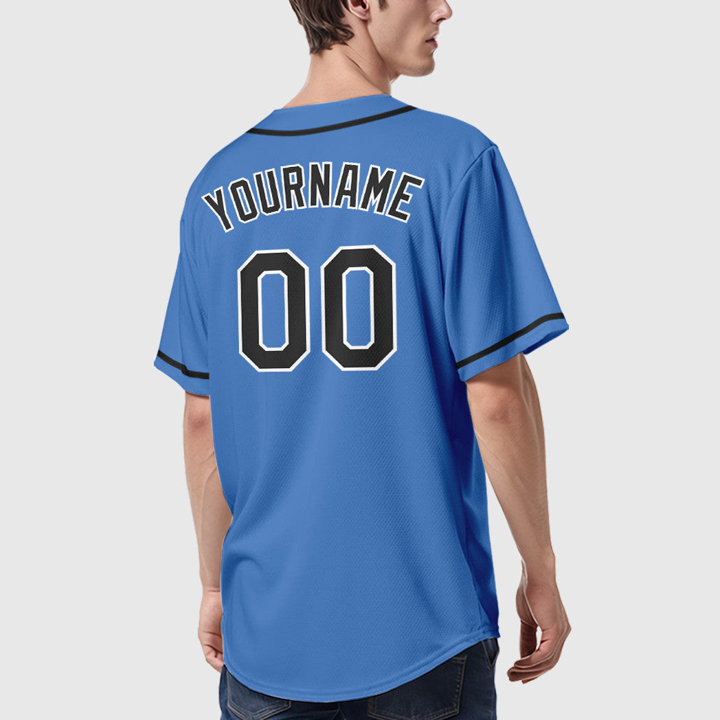 Custom Powder Blue White Black Sleeve Baseball Jersey