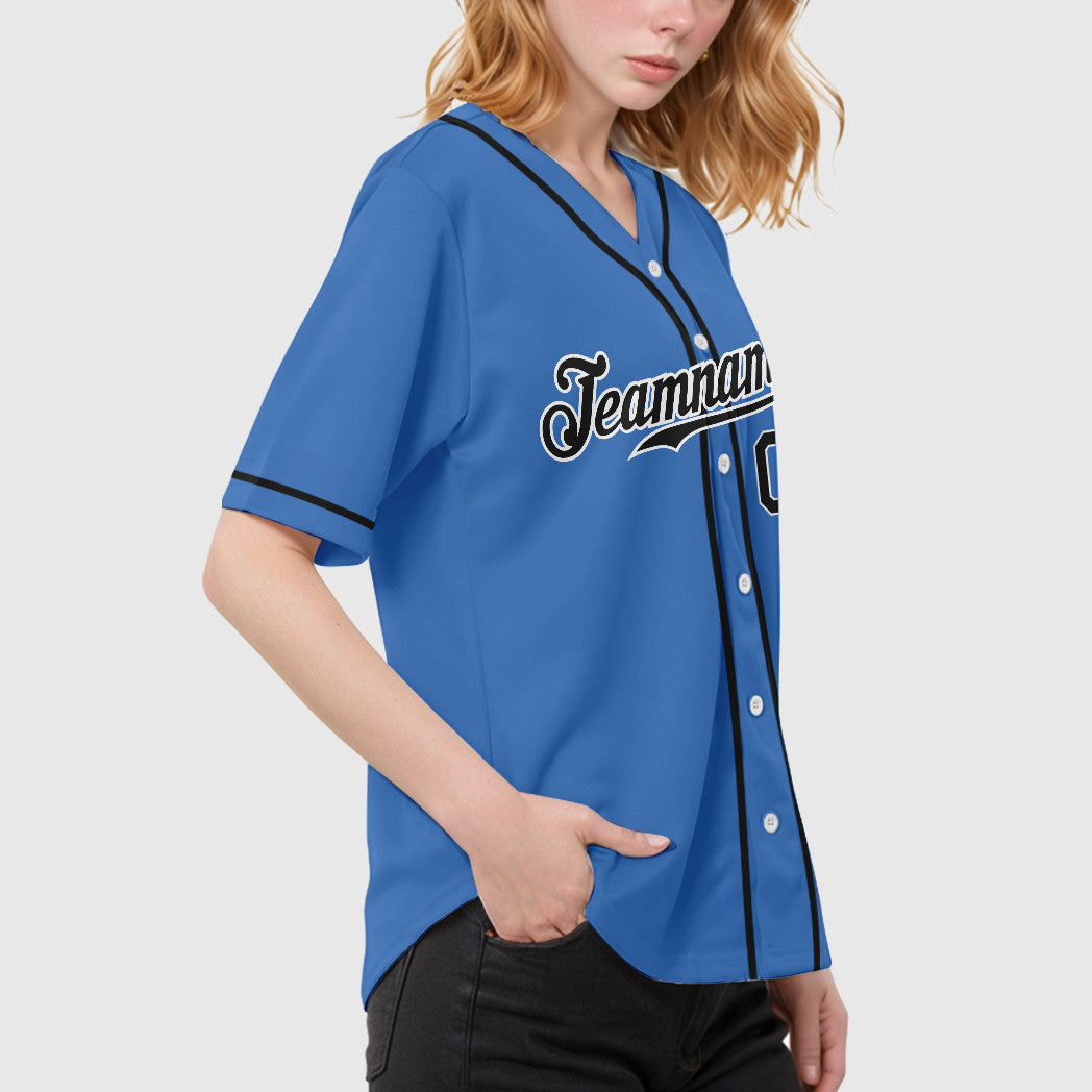 Custom Powder Blue White Black Sleeve Baseball Jersey