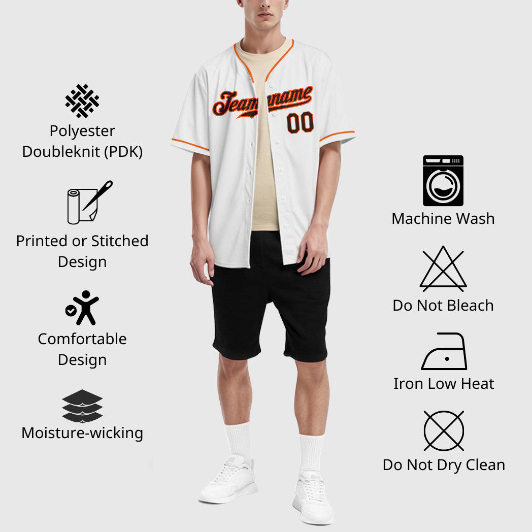 Custom White Brown Brown-Orange Collar Sleeve Baseball Jersey