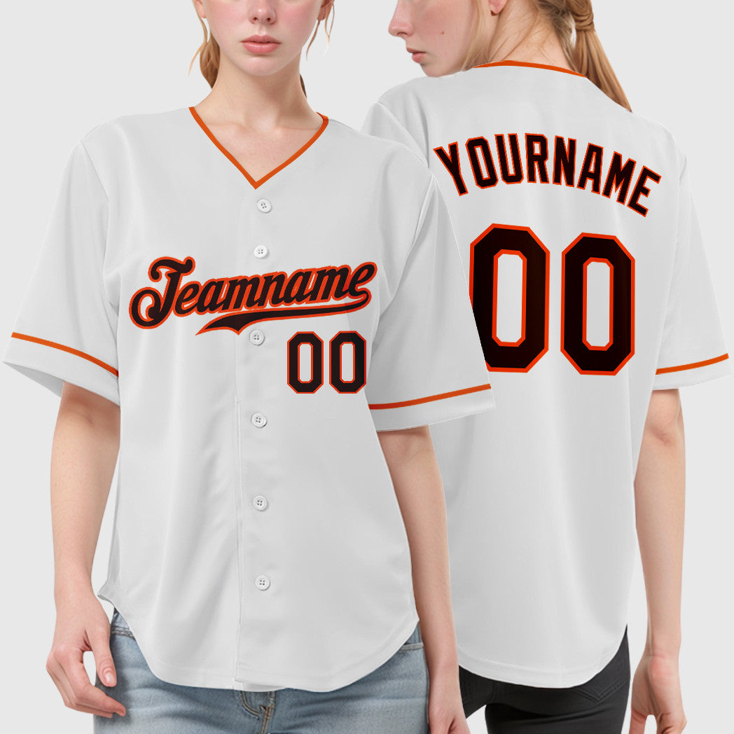 Custom White Brown Brown-Orange Collar Sleeve Baseball Jersey