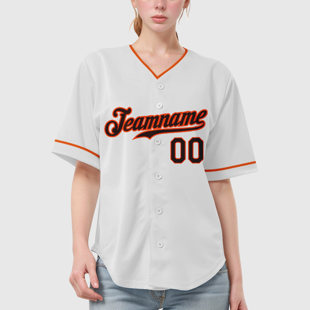 Custom White Brown Brown-Orange Collar Sleeve Baseball Jersey