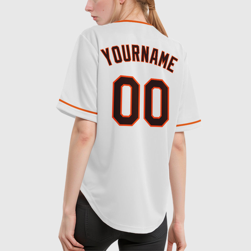 Custom White Brown Brown-Orange Collar Sleeve Baseball Jersey