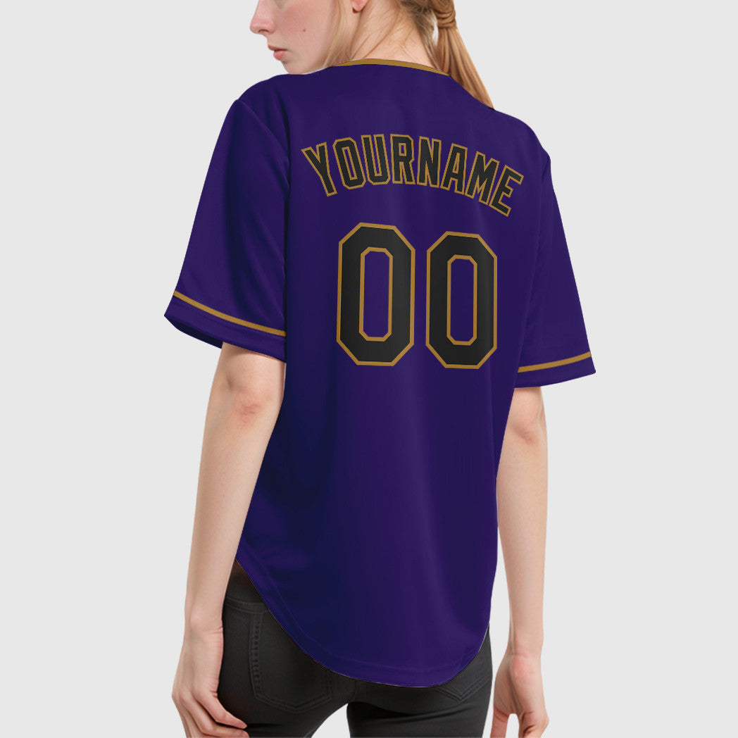 Custom Purple Black Black-Old Gold Collar Sleeve Baseball Jersey