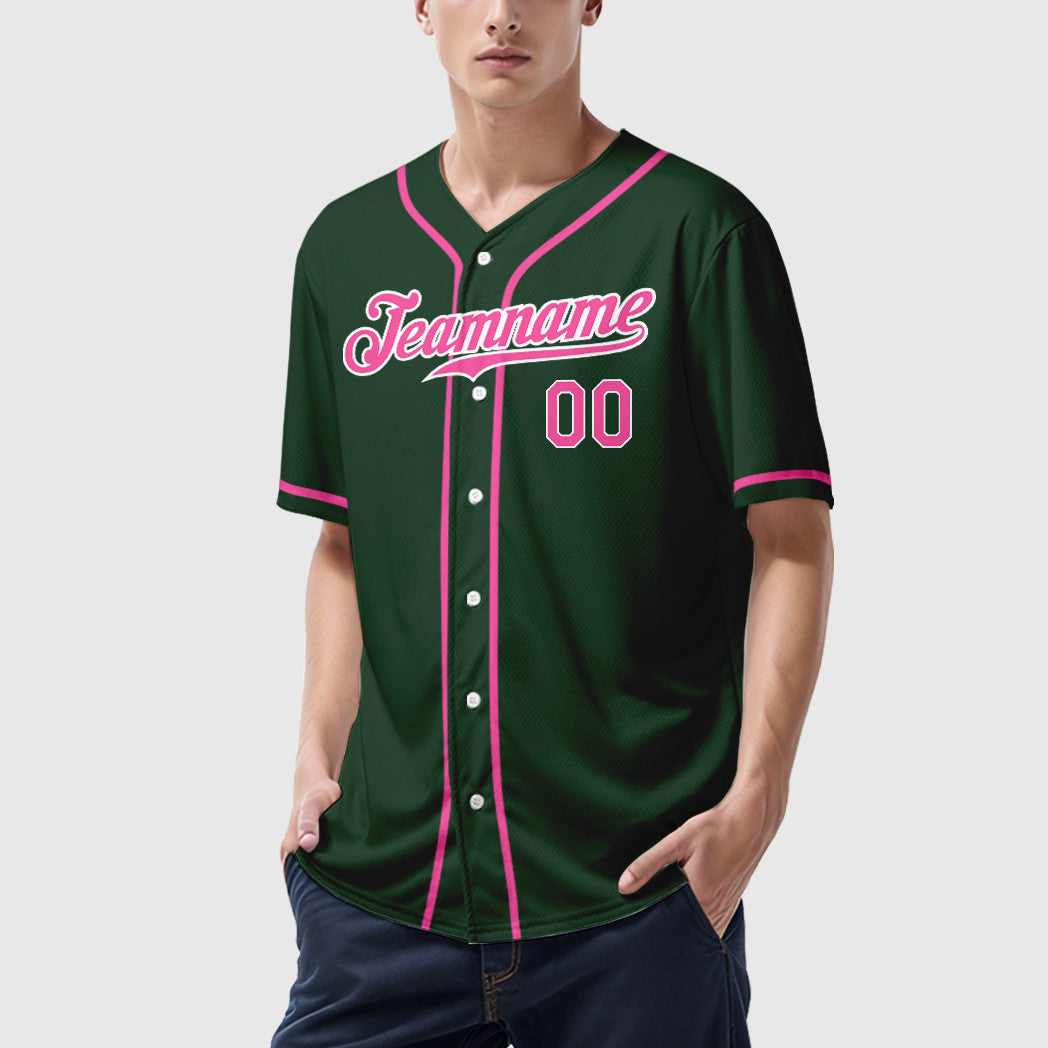 Custom Green White Pink Sleeve Baseball Jersey