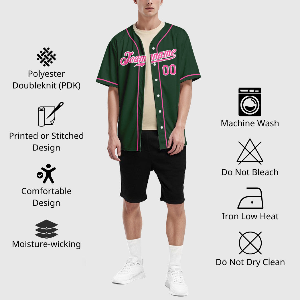 Custom Green White Pink Sleeve Baseball Jersey