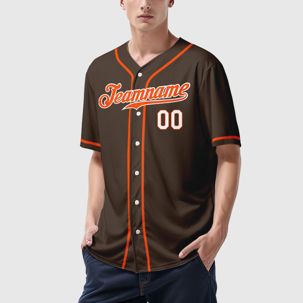 Custom Brown Orange Orange-White Sleeve Baseball Jersey