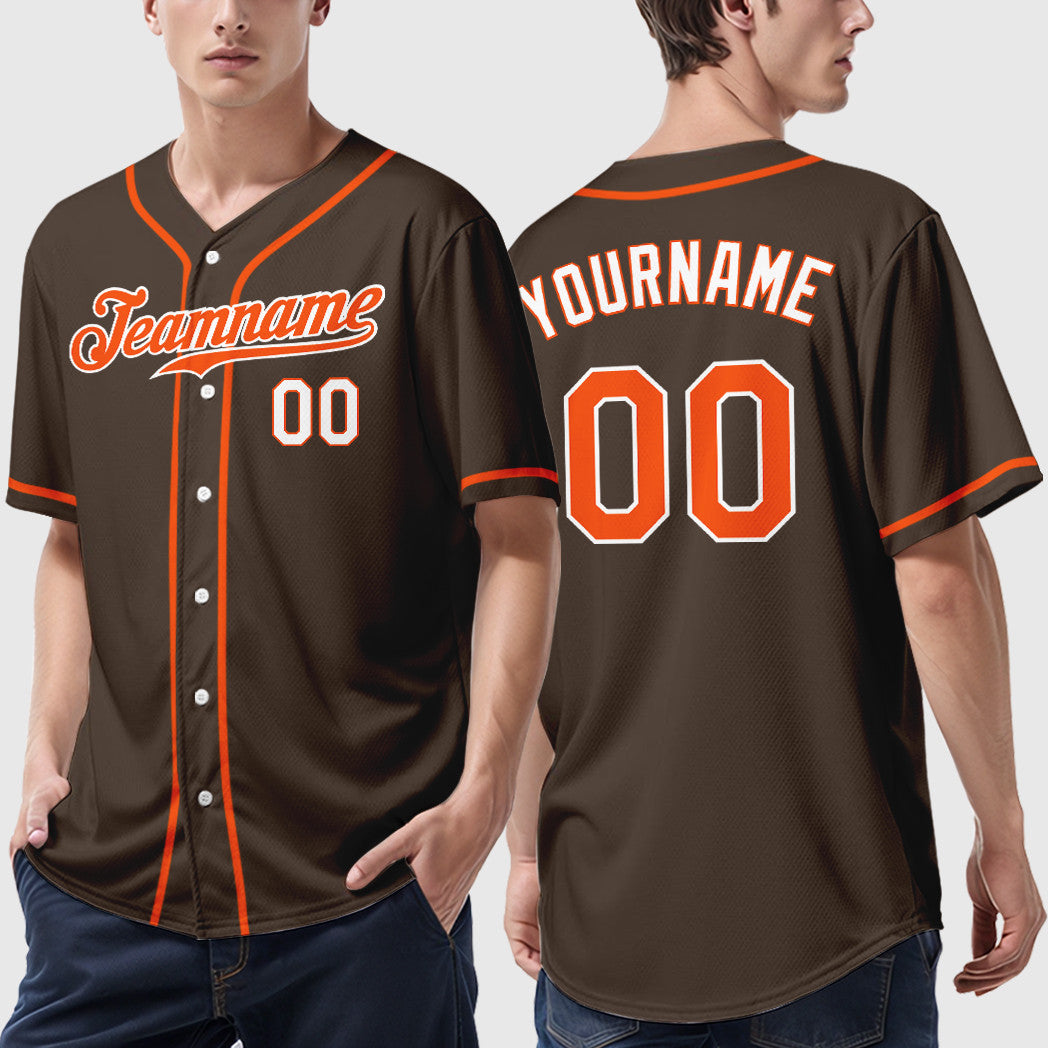Custom Brown Orange Orange-White Sleeve Baseball Jersey