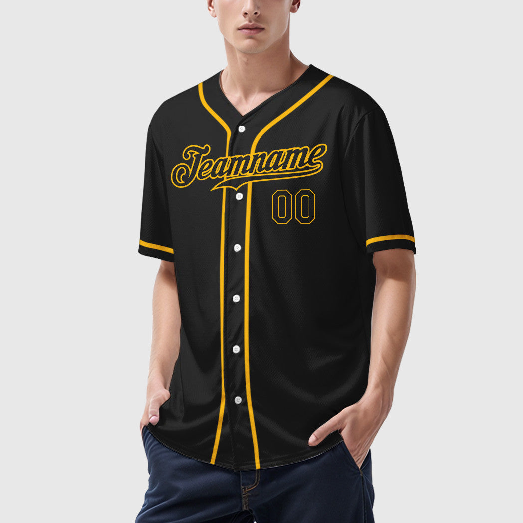 Custom Black Gold Black Sleeve Baseball Jersey