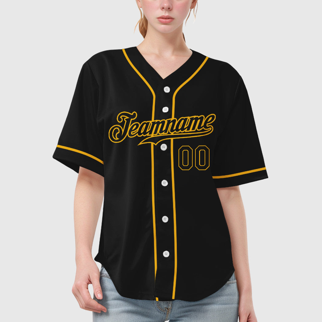 Custom Black Gold Black Sleeve Baseball Jersey