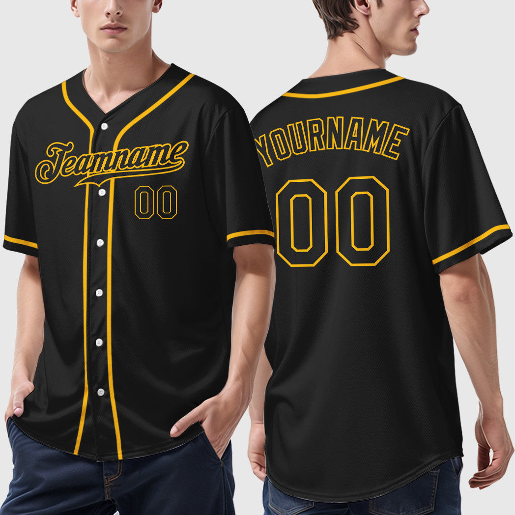 Custom Black Gold Black Sleeve Baseball Jersey