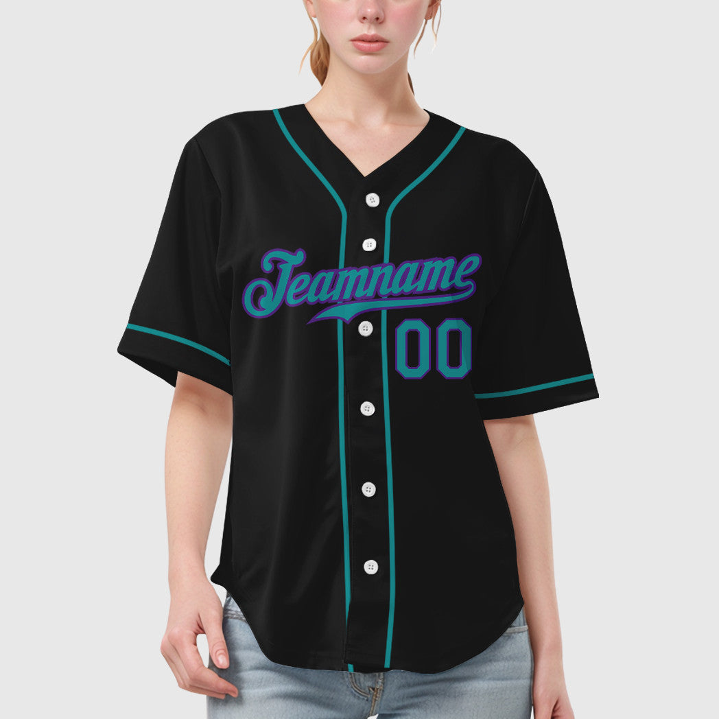 Custom Black White Teal-Purple Sleeve Baseball Jersey