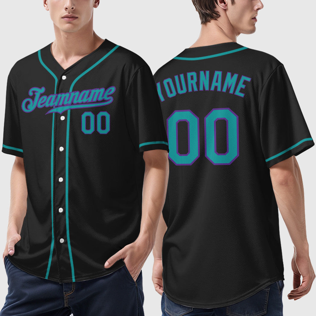 Custom Black White Teal-Purple Sleeve Baseball Jersey