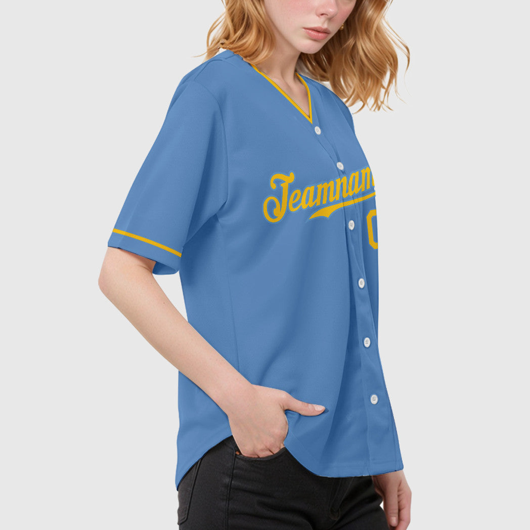Custom Light Blue Yellow Yellow Collar Sleeve Baseball Jersey