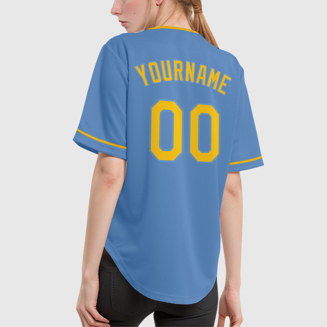 Custom Light Blue Yellow Yellow Collar Sleeve Baseball Jersey