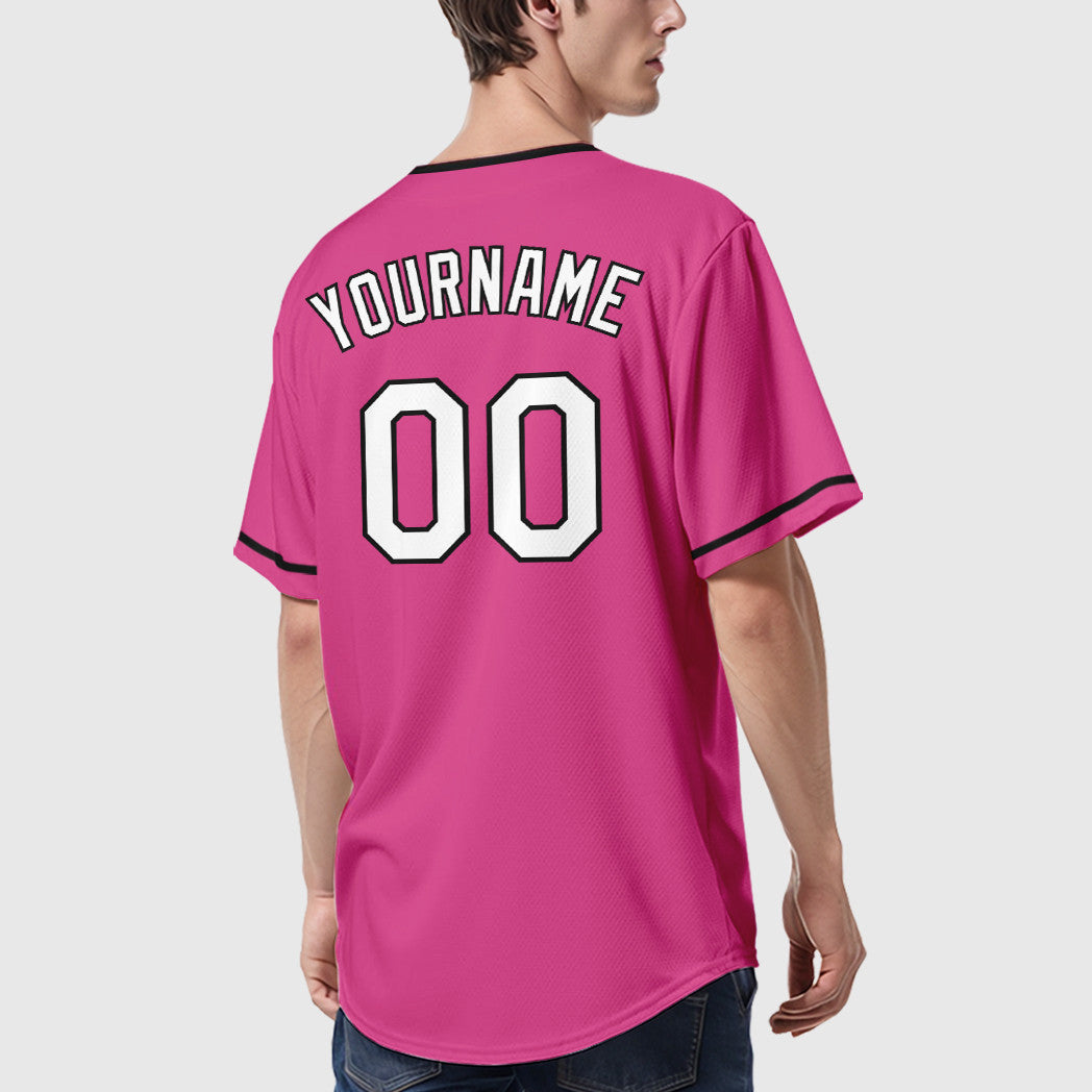Custom Pink White White-Black Collar Sleeve Baseball Jersey
