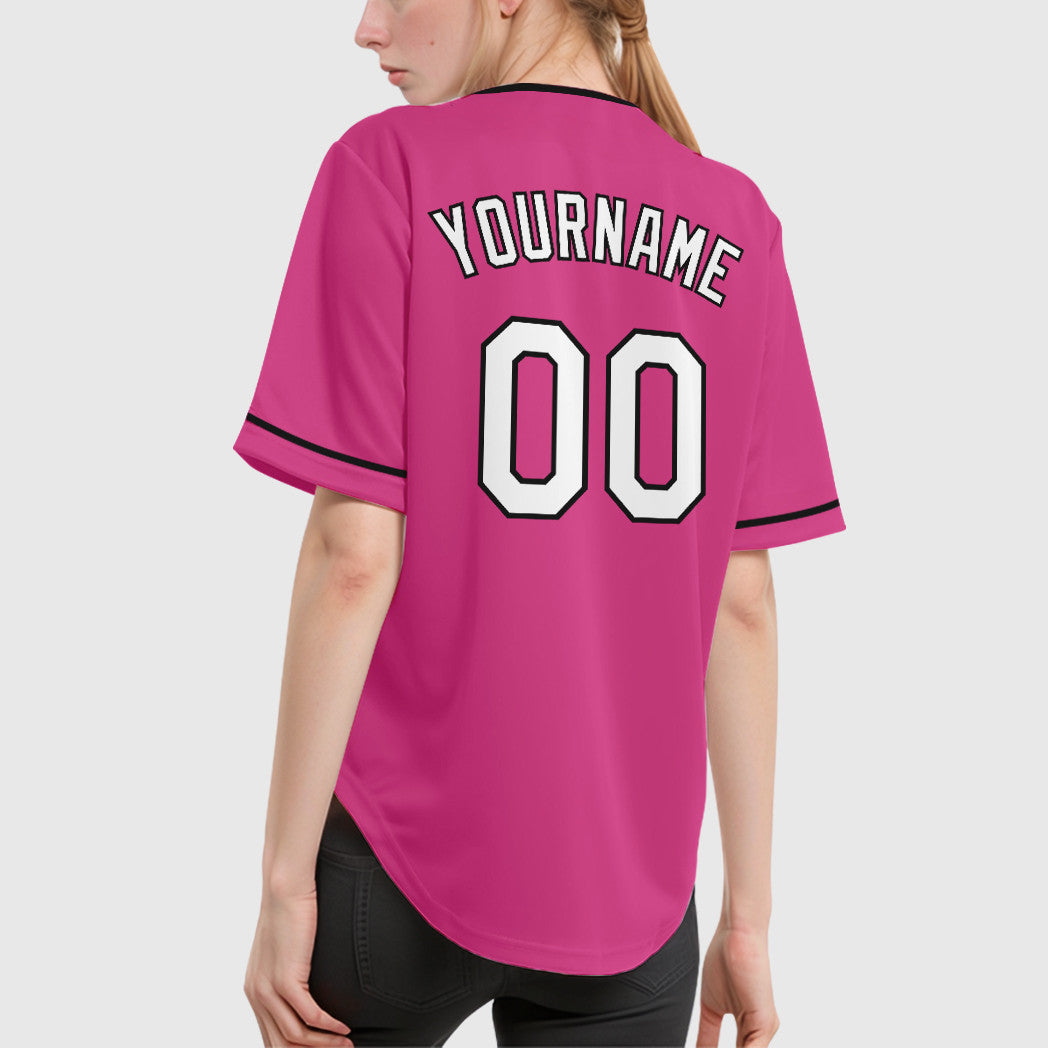 Custom Pink White White-Black Collar Sleeve Baseball Jersey