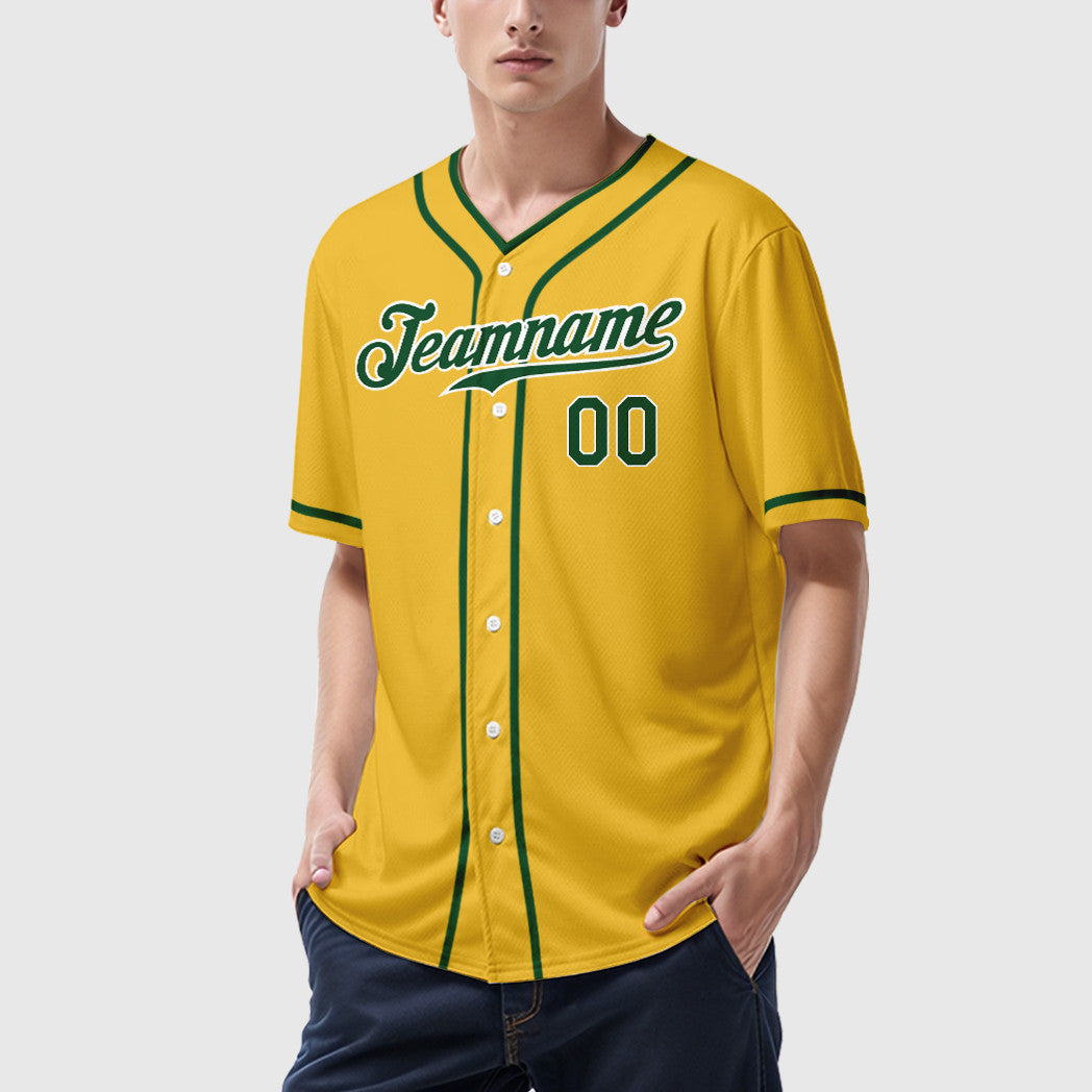 Custom Yellow Green Green-White Piping Baseball Jersey