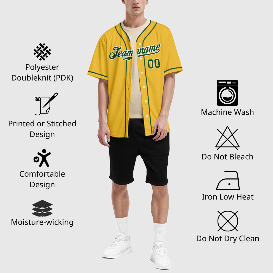 Custom Yellow Green Green-White Piping Baseball Jersey