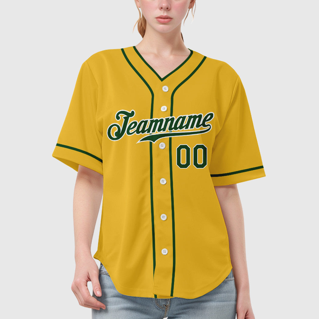 Custom Yellow Green Green-White Piping Baseball Jersey
