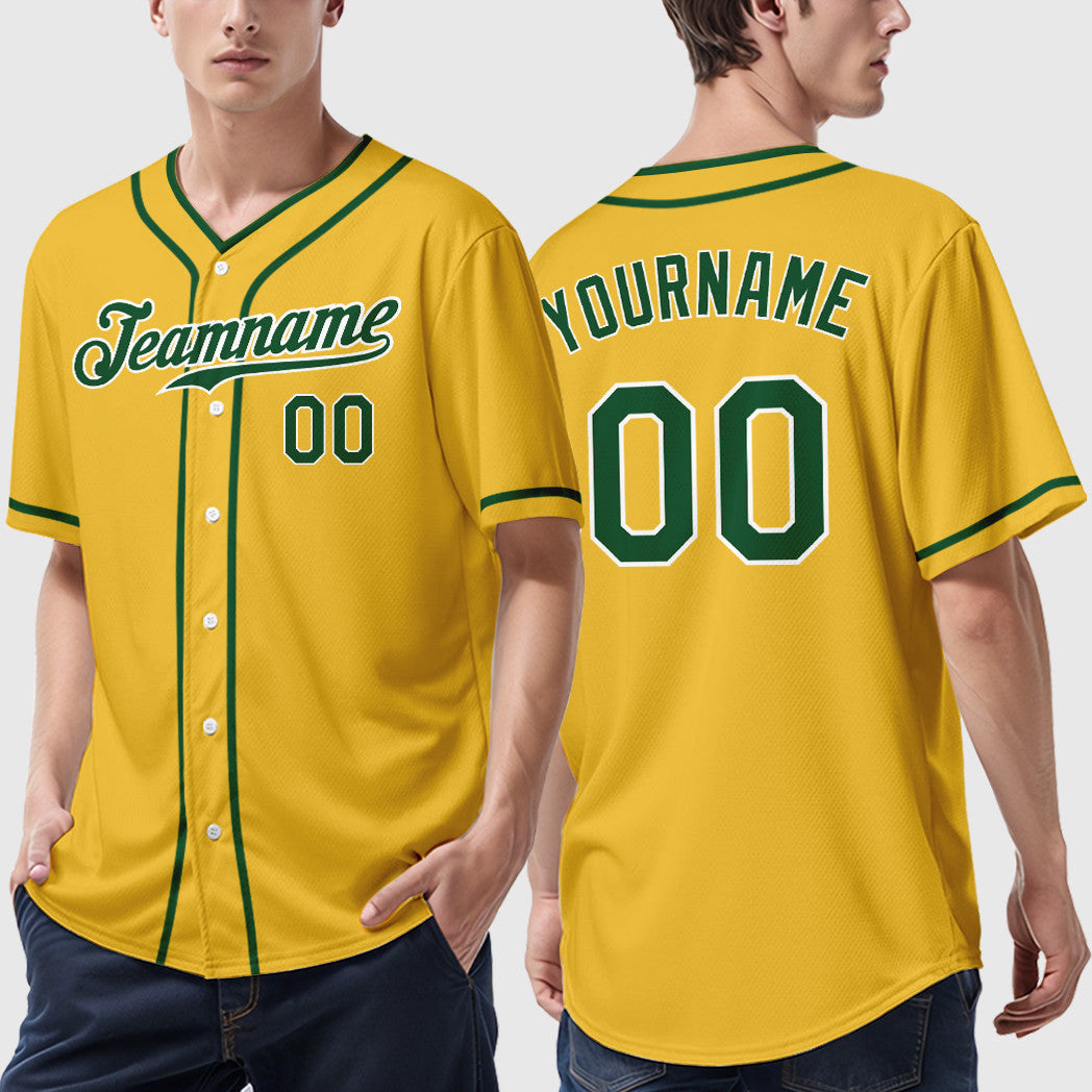 Custom Yellow Green Green-White Piping Baseball Jersey