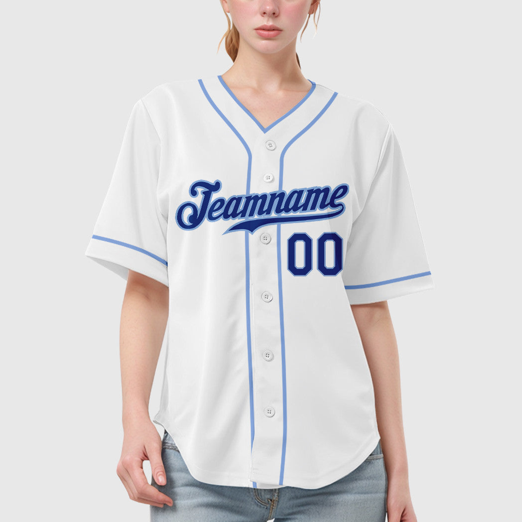 Custom White Royal Royal-Light Blue Piping Baseball Jersey