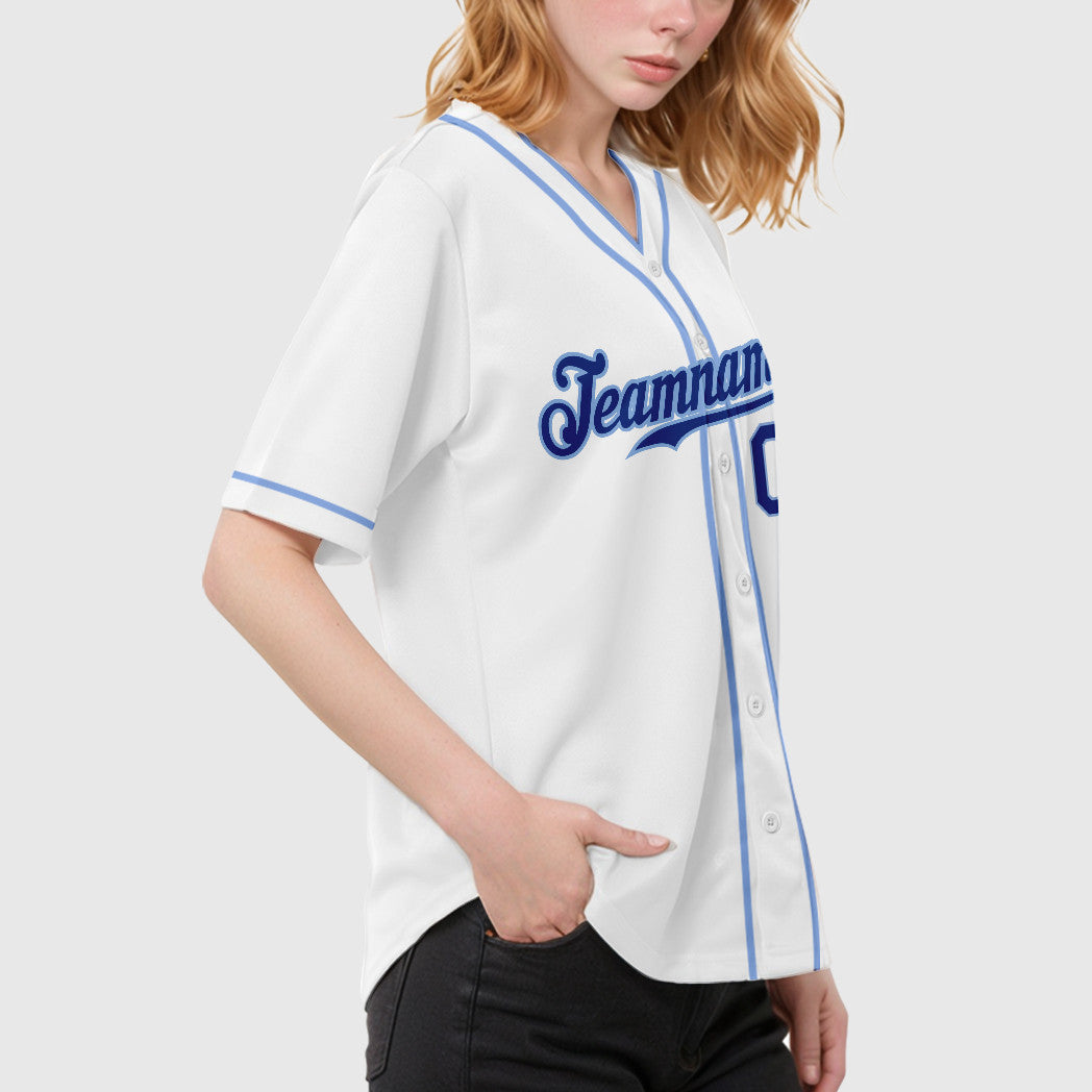 Custom White Royal Royal-Light Blue Piping Baseball Jersey