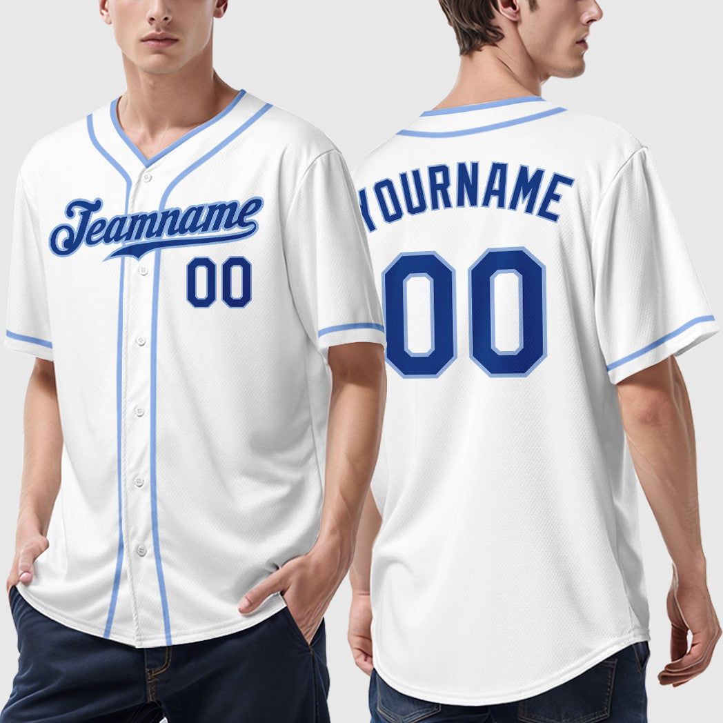 Custom White Royal Royal-Light Blue Piping Baseball Jersey