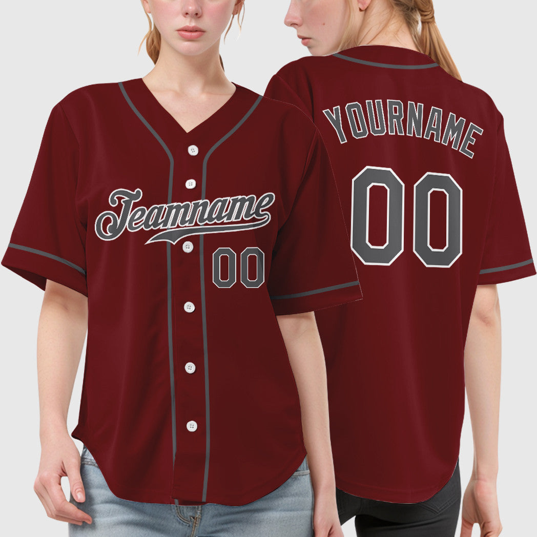 Custom Crimson White Steel Gray Sleeve Baseball Jersey