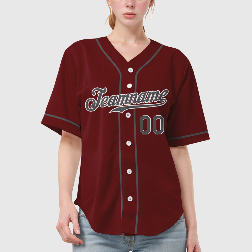 Custom Crimson White Steel Gray Sleeve Baseball Jersey