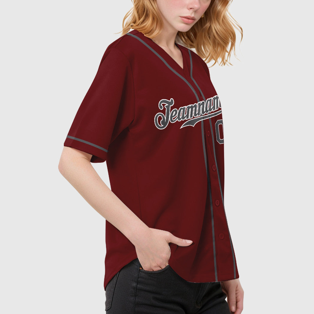 Custom Crimson White Steel Gray Sleeve Baseball Jersey