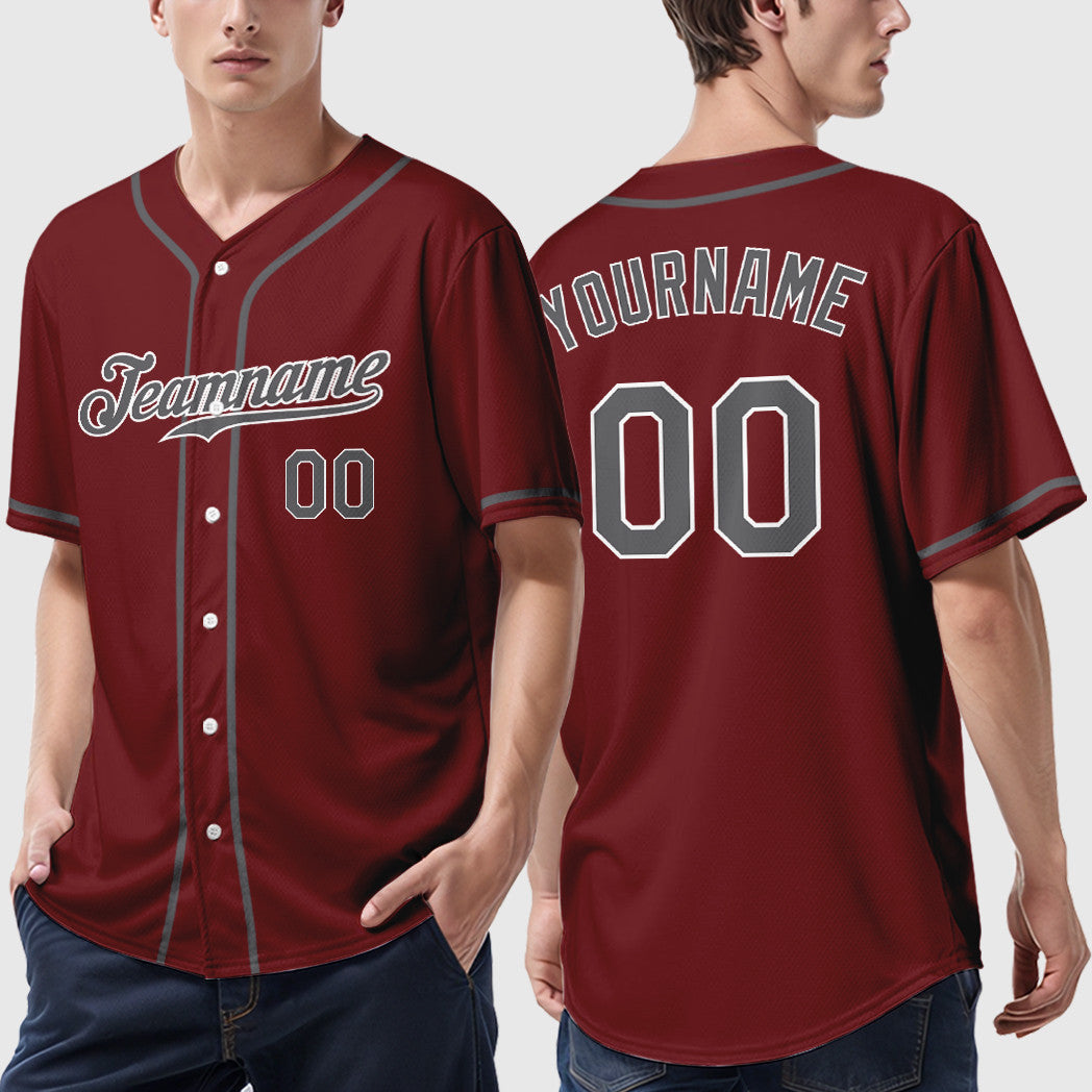 Custom Crimson White Steel Gray Sleeve Baseball Jersey